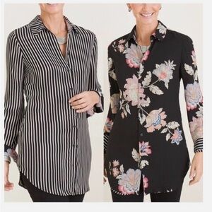 Chico's Black and White Striped Floral Blouse, 3X